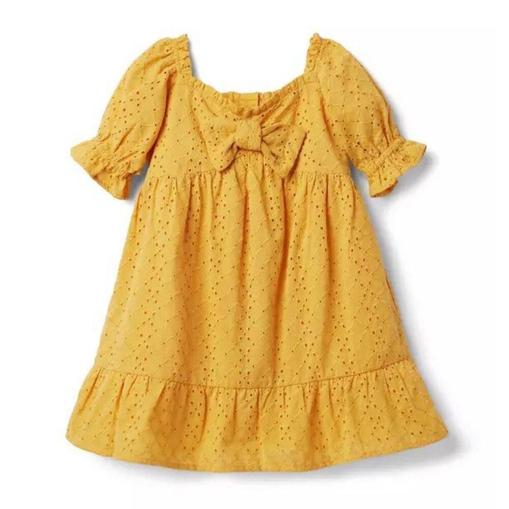 Girls janie and jack‎ Eyelet Puff Sleeve Dress yellow Size 10 Spring Boho Flare